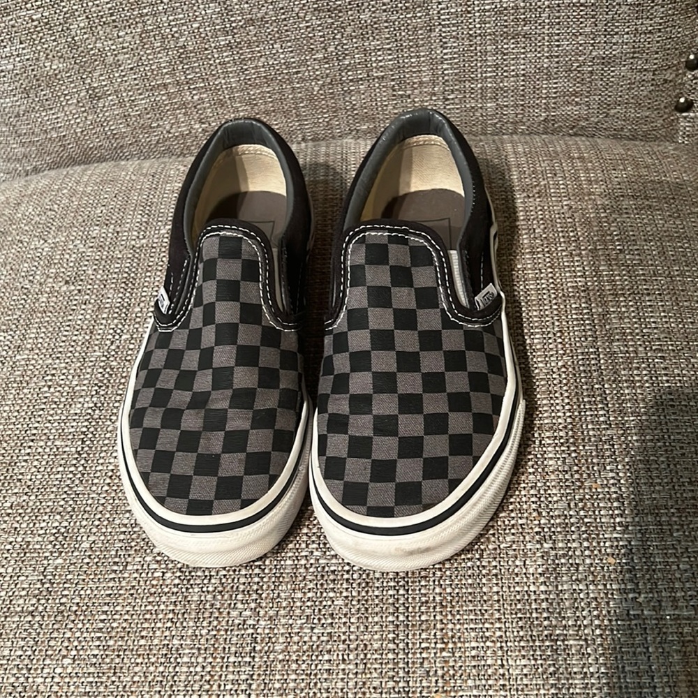 Boys size 2.5 grey checkered slip on vans